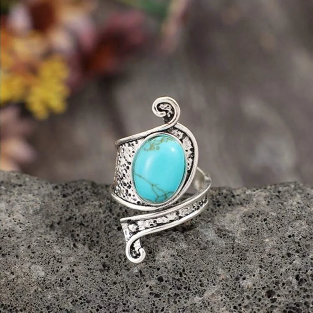 ✨NEW Silver and Turquoise Adjustable Statement Bohemian Ring